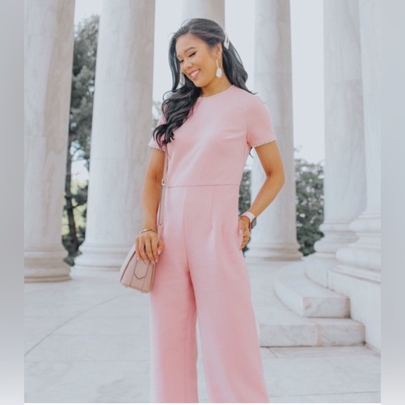 Gal Meets Glam Pearl Trim Jumpsuit in Puff Pink Size 0P - Picture 3 of 12